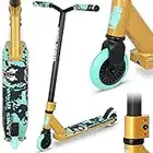 Joycruise Stunt Scooter Pro Trick Scooters for Kids & Teenagers Age 6+ Boys Girls, Kick Freestyle Beginner Scooter 360° Spin Handlebar, Robust Aluminum Frame 100mm Smooth Wheels (Black Gold)