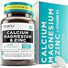 𝗡𝗘𝗪 𝟮𝟬𝟮𝟯* Calcium, Magnesium, Zinc and Vitamin D Supplement for Men & Women, Calcium Carbonate Vitamins for Teeth, Cartilage & Bone Health - 60 Vitamin D and Calcium Tablets for Adults