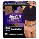 Always Discreet Boutique Adult Incontinence & Postpartum Underwear For Women, High-Rise, Size Small/Medium, Rosy, Maximum Absorbency, Disposable, 12 Count