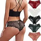 Zueauns Culotte Hipster Cheeky en Dentelle Femme Sexy sans Couture Slips Invisible sous-vêtements Respirant Lingerie Shorties Doux Bikini Lot de 5