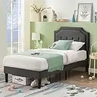 VECELO Upholstered Platform Bed Frame with Adjustable Headboard, Wooden Slats Support, No Box Spring Needed, Modern Style, Twin Size
