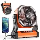 Camping Fan with LED Lantern, 20000mAh Rechargeable Battery Operated Outdoor Tent Fan with Light & Hook, 270° Pivot, 4 Speeds, Personal USB Desk Fan for Camping, Fishing,Hurricane
