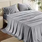 Bedsure 100% Viscose from Bamboo Sheets Set Cooling Bed Sheets Queen Size - Draps Soft and Silky Queen Bed Sheets Deep Pocket Fitted 4 Piece Sheet Set Light Grey