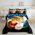 Bowling Party Comforter Bowling Ball Bedding for Boys Girls,Rainbow Galaxy Bedding Sets & Collections Colorful Tie Dye Comforter Full Kids Teens Sports Themed Room Decor Quilt 3pcs with 2 Pillow Sham