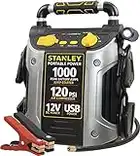 STANLEY J5C09 Portable Power Station Jump Starter 1000 Peak Amp Battery Booster, 120 PSI Air Compressor, USB Port, Battery Clamps