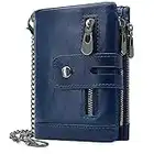 Cartera Hombre Monedero de Cuero con RFID Bloqueo Billetera Piel Hombre y Monedero con Cremallera, Billeteras Bifold Hombres 16 Ranuras para Tarjetas Carteras para Hombre con Cadena (azul marino)