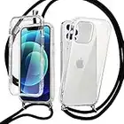 Yoedge 360 Grados Funda con Cuerda para Apple iPhone 12 Pro MAX 6,7 Pulgada, con Protectores de Pantalla Incorporadoscon Cordon para Llevar Antigolpes Moda Funda para iPhone12 Pro MAX, Transparente