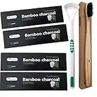 Teeth Whitening Charcoal toothpaste kit (4 Pack) HUGE VALUE+ 1 Soft Bamboo Toothbrush + 1 Tongue Cleaner/Scraper - DESTROYS BAD BREATH - Best Activated Natural Black Charcoal Toothpaste Kit - MINT FLAVOR - Herbal Decay Treatment - REMOVES All TEETH STAINS- (NO MESS)