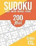 SUDOKU: 200 puzzles imprimés en gros caractères | 4 niveaux de difficulté | Enfants, adultes, personnes âgées