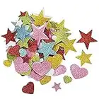 KLYNGTSK 200 PCS Glitter Foam Stickers Self Adhesive Foam Star/Heart Shapes Glitter Stickers Colourful Craft Stickers for Wall Decoration, Card Making, Craft DIY,Crafting, Scrapbooking