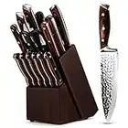 Kitchen Knife Set,15-Piece Knife Set with Block Wooden,Self Sharpening for Chef Knife Set,High Carbon Japan Stainless Steel Hammered Collection Knife Block Set with Steak Knives, Boxed Knife Sets