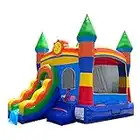 Pogo Inflatable Bounce House with Inflatable Water Slide for Kids, Backyard Commercial Castle Outdoor Playhouse Bouncer with Water Slide, Includes Blower, Anchor Stakes & Storage Bag, 18 x 12 x 14.5