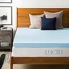 Lucid 3 Inch Mattress Topper King - Gel Infused Memory Foam – Memory Foam Mattress Topper King – Ventilated Design – CertiPur Certified, Light Blue