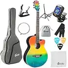 Soldin Kit de guitarra acústica para principiantes de 40 pulgadas con bolsa de concierto, soporte de guitarra, afinador, correa, cejilla, cuerdas, paño de limpieza y púas