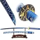 Samurai Blue Katana Japanese Sword Real Full Tang Handmade 1060/1095 High Carbon Steel Steel Cold Real Heat Tempered Sharp