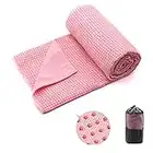 Yoga Towel,Hot Yoga Mat Towel - Sweat Absorbent Non-Slip for Hot Yoga, Pilates and Workout 24" x72, Pink