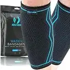 AGILE NOW® Wadenbandage 2er Set stabilisiert & entlastet die Waden bei jeder Bewegung – Kompressionsstrümpfe für Damen & Herren – rutschfeste & atmungsaktive Kompressionsbandagen (L | Blau)