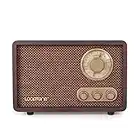 LoopTone FM AM Radio Retro Wood Radio with Bluetooth Play Mp3 and Antenna Built in Speaker for Kitchen Living Room