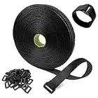 Newaner 10M attache cable velcro avec 50 boucles, câble nylon réutilisable 2cm de large, sangles de câble attaches longueur de coupe Libre, pour câbles organiser, tuyaux, cordes, noir