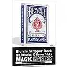 Magic Makers Bicycle Stripper Deck with 10 Bonus Tricks (Blue) - Tapered Magic Trick Deck