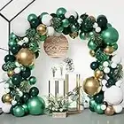 HOLICOLOR 143pcs Metallic Green Gold Balloon Garland Arch Kit Jungle Safari Double-layers Emerald Balloons Decorations with Artificial Leaves for Animal Party Baby Shower Kids Birthday
