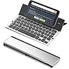 Foldable Bluetooth Keyboard, OLIYuMi Portable Wireless Keyboard with Stand Holder, Aluminum Alloy Housing Keyboard for iPad, iPhone, Android Devices, and Windows Tablets and Smartphones (Silver)