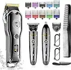 Hatteker Hair Clipper Cordless Hair Trimmer Barber Clipper T-Blade Trimmer Beard Trimmer Nose Trimmer Hair Cutting Grooming Kit Professional IPX7 Waterproof