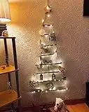 HomeZone 133cm Rustic LED Wooden Christmas Hanging Ladder Wall Tree with Lights & Decorations Space Saving Xmas Tree fairy Lights Wall Mountable D.I.Y Vintage Style Scandinavian Shabby Chic Festive