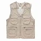 Rizanee Unisex Mesh Breathable Fishing Vest, Multi-Pockets Photography Travel Hiking Waistcoat Jacket for Adults and Youth (Beige, US S - TAG L)