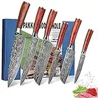 Kitchen Knife Sets, FineTool Professional Chef Knives Set Stainless Steel Vegetable Meat Cooking Knife Tools Accessories with Red Solid Wood Handle, 6 Pieces Set Boxed Knife