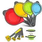 Collapsible Measuring Cups and Spoons Set- 8 Piece Portable Silicone Measuring Cups and Spoons, for Liquid & Dry Measuring, Food Grade Silicone Measuring Tools Set, Yellow Color (Random Rainbow)