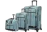 Steve Madden Designer Luggage Collection- 3 Piece Softside Expandable Lightweight Spinner Suitcases- Travel Set includes Under Seat Bag, 20-Inch Carry on & 28-Inch Checked Suitcase (Legends Turquoise)