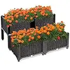 Giantex Set of 4 Raised Garden Bed kits, Plastic Elevated Garden beds with Brackets for Flowers Vegetables, Outdoor Indoor Planting Box Container for Garden Patio Balcony Restaurant, Easy Assembly (4)