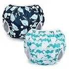 Teamoy Reusable Swim Nappies(Pack of 2), Adjustable Swimsuit Diapers Washable Nappy Covers for Baby Boys & Girls, Ideal for Swimming Lessons/Holiday,Whale+Cute Whale