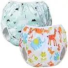 Teamoy Couches de Bain Lavables pour Bébé (2 Paquets) Pantalon de Couche en Tissu pour Garçons et Filles, Ours Polaire + Animaux