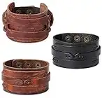 FINREZIO 3 Pcs Leather Cuff Bracelets for Men Women Punk Rock Braided Bracelet Warp Brown Black Wristbands Handmade Jewelry