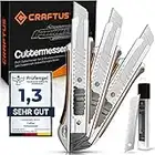 CRAFTUS® Profi Cuttermesser Set [3 Stück] aus Aluminium für Maximale Lebensdauer, Robuste Teppichmesser inkl. 10 SK5 Carbonstahl Abbrechklingen 18mm, für Heimwerker & Gewerbe