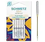 SCHMETZ Aiguilles pour machines à coudre | 5 Aiguilles à broder dorées | 130/705 H-ET | Grosseur d'aiguille 5x 75/11 | utilisable sur toutes les machines à coudre et à broder familiales courantes et