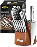 McCook MC29 Knife Sets,15 Pieces German Stainless Steel Kitchen Knife Block Sets with Built-in Sharpener