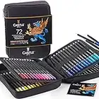 Castle Art Supplies 72 Colouring Pencils Zipper-Case Set | Quality Soft Core Coloured Leads for Adult Artists, Professionals and Colourists | In Neat, Strong Carry-Anywhere Zipper Case