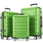 SHOWKOO Luggage Sets Expandable PC+ABS Durable Suitcase Double Wheels TSA Lock 3pcs, Green