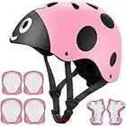 bambini 7 pezzi di sport outdoor Gear set bambine da ciclismo casco di sicurezza e set [ginocchiere, gomitiere e polsiere] rullo per scooter skateboard bicicletta （ 3 - anni Old ） (rosa Beatles)