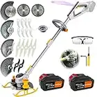 Cordless Electric Weed Eater (2 x 21V 2.5A Battery Powered Weed Eater), Weed Wacker 10 Inch String Trimmer, 3-in-1 Grass Trimmer/Edger Lawn Tool/Mini-Mower with Blade and Charger (C.21V 4.0A Battery)