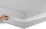 100% Poly Cotton Mattress Cover Fully Total Encasement Zipped Mattress Protector Single Double Bed King Super King Matress Cover with Zip Anti Bug Easy Care (Light Grey, King)