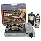 Grill Boss 90057 Dual Fuel Camp Stove | Works with both Butane and Propane | Perfect for Camping & Hiking | Emergency Cooking Stove | Single Burner 12k BTU Output | Single Burner Dual Fuel Camp Stove