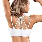 Ursexyly Strappy Racerback Sports Bra for Women Medium Support Wirefree Padded Workout Crop Top Yoga Bra (White, L)