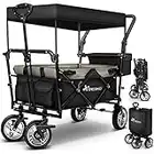 TRESKO Carro de Mano para Jardín | Carretilla Plegable de Transporte para Playa con Arneses | Carro, Remolque de Mano con Ruedas + Frenos + Bolsa de Transporte