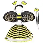 Hifot Déguisement Abeille pour Fille 4 pièces, Costume de Abeille Ailes Tutu Jupe Baguette Serre-tête avec Abeille,Deguisement Princesse Enfant pour Carnaval Cosplay