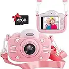 MINIBEAR Kids Camera for Girls 30MP Digital Camera for Kids Selfie Video Camera 2.4 Inch Screen Toddler Camera 3 4 5 6 7 8-10 12 Year Old Toddler Toys Camera Gifts for Girls Kids, 32GB TF Card, Pink