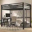IMUsee Loft Bed Frame for Juniors&Adults, Metal Twin Size with Safety Guardrail&Removable Ladder, Space-Saving, Noise Free, Matte Black